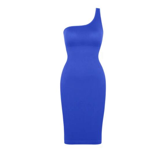 Cali Curves One Shoulder Shapewear Dress Royal Blue Size 1X/2X, fits up to 3X/4X - Picture 2 of 5